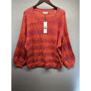 Calvin Klein Womens Sweater Red & Orange Stripe Size XL Relaxed Fit NWT
